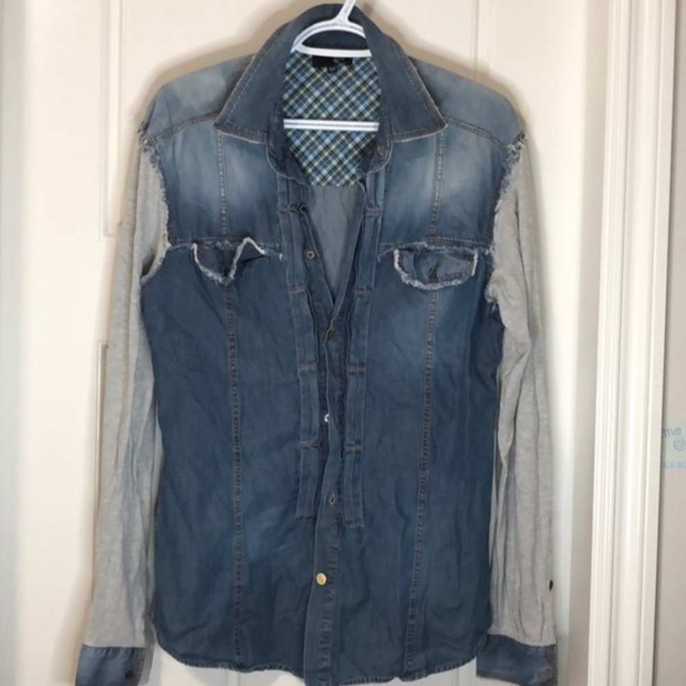 Just Cavalli Man Dress Shirt M Blue Soft Jean